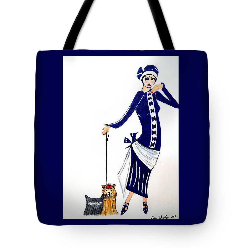 1920's Female Tote Bag featuring the painting Art Deco Diane 1920's by Nora Shepley