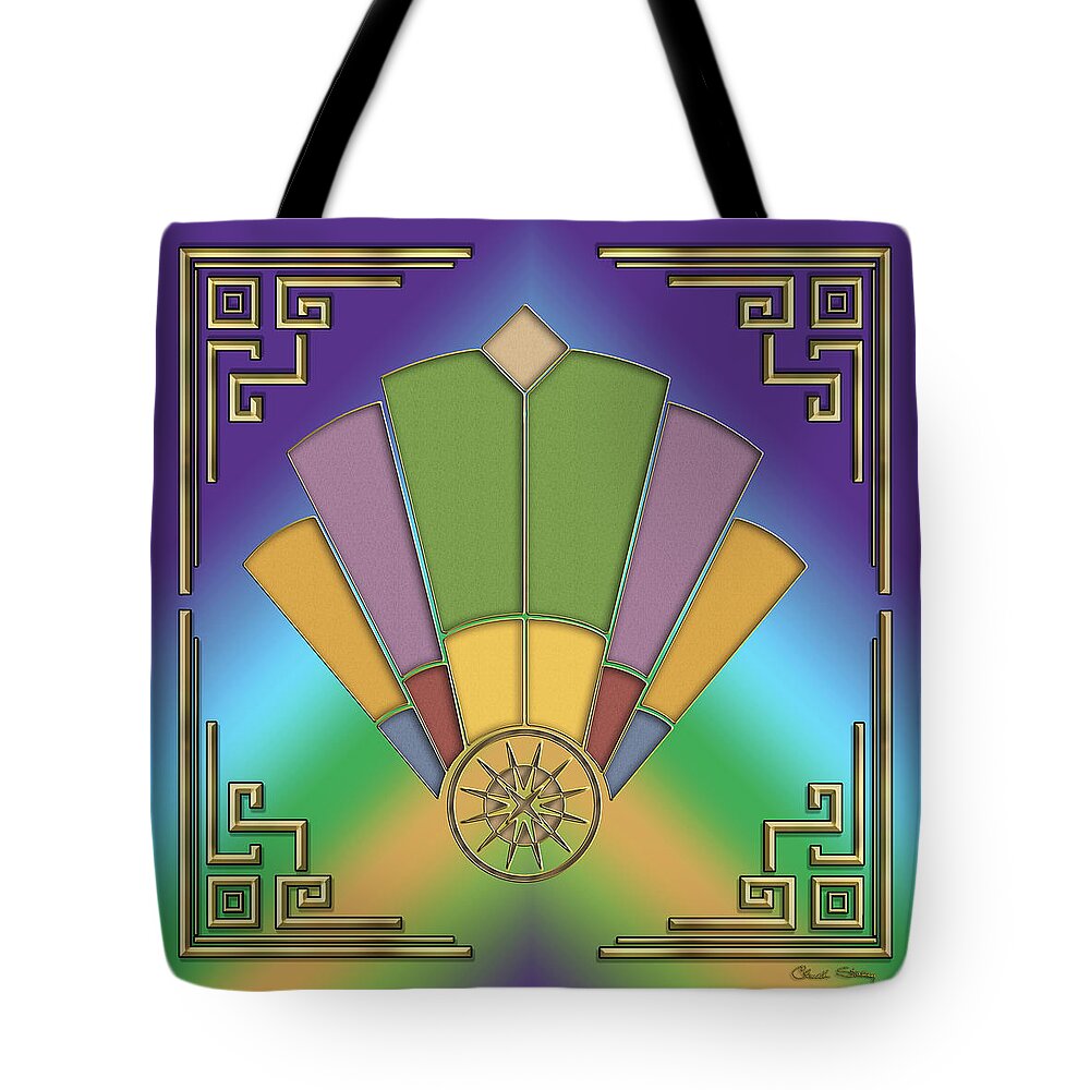 Art Deco Tote Bag featuring the digital art Art Deco Fan 2 - Frame 2 by Chuck Staley