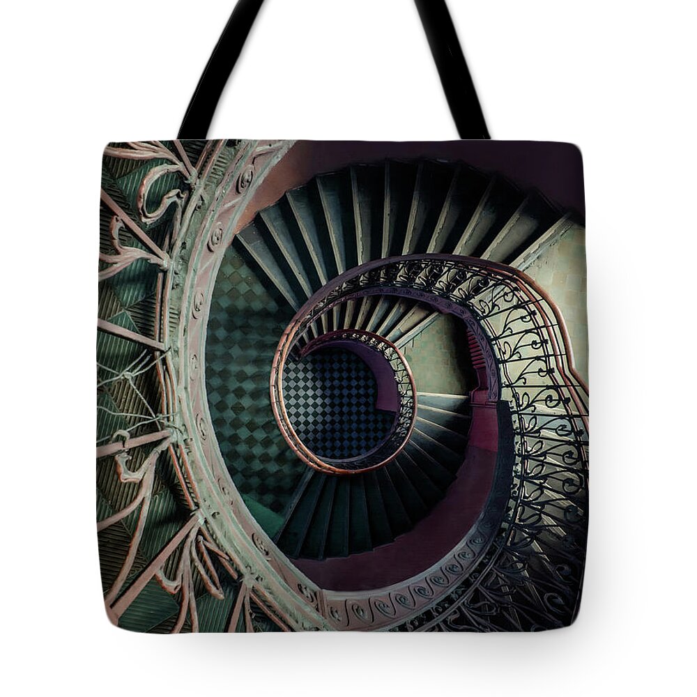 Architecture Tote Bag featuring the photograph Art Deco metal spiral staircase by Jaroslaw Blaminsky