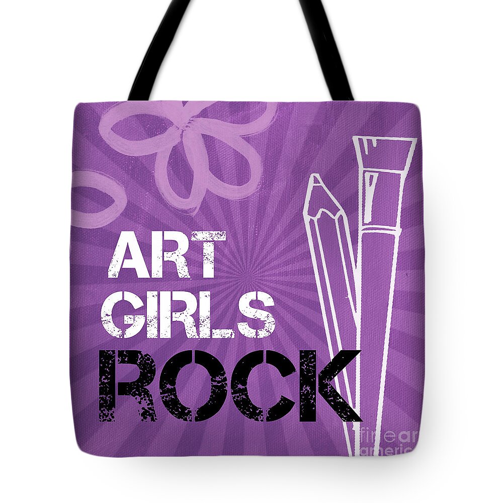 Art Tote Bag featuring the mixed media Art Girls Rock by Linda Woods