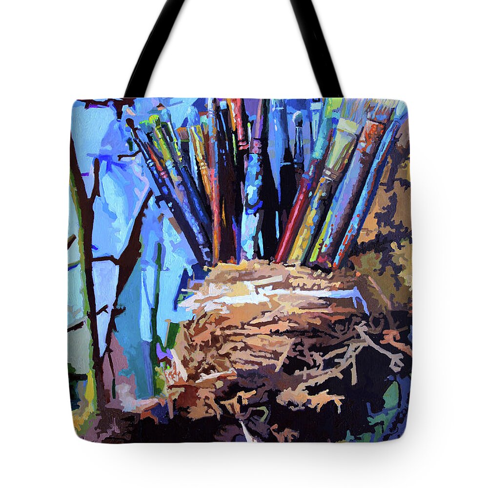 Robin Nest Tote Bag featuring the painting Art In A Nest by John Lautermilch