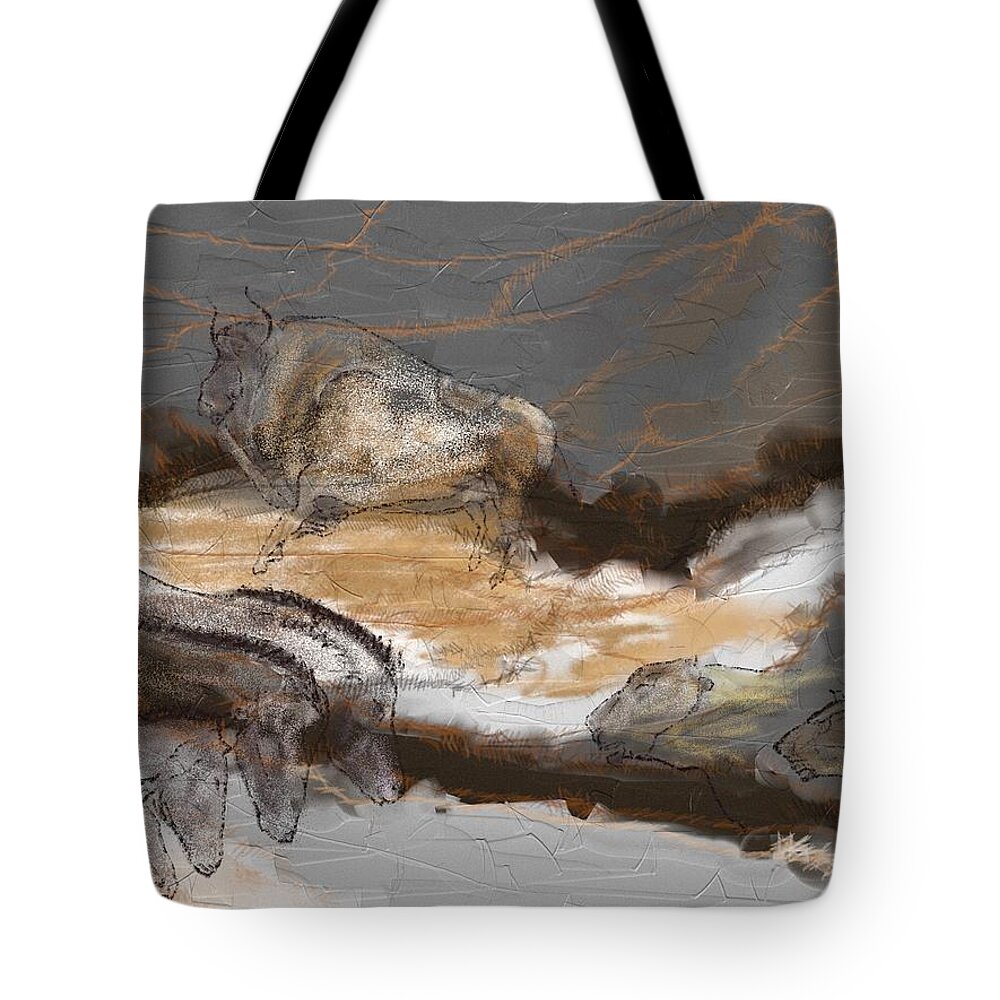 Victor Shelley Tote Bag featuring the digital art Art Rupestre by Victor Shelley