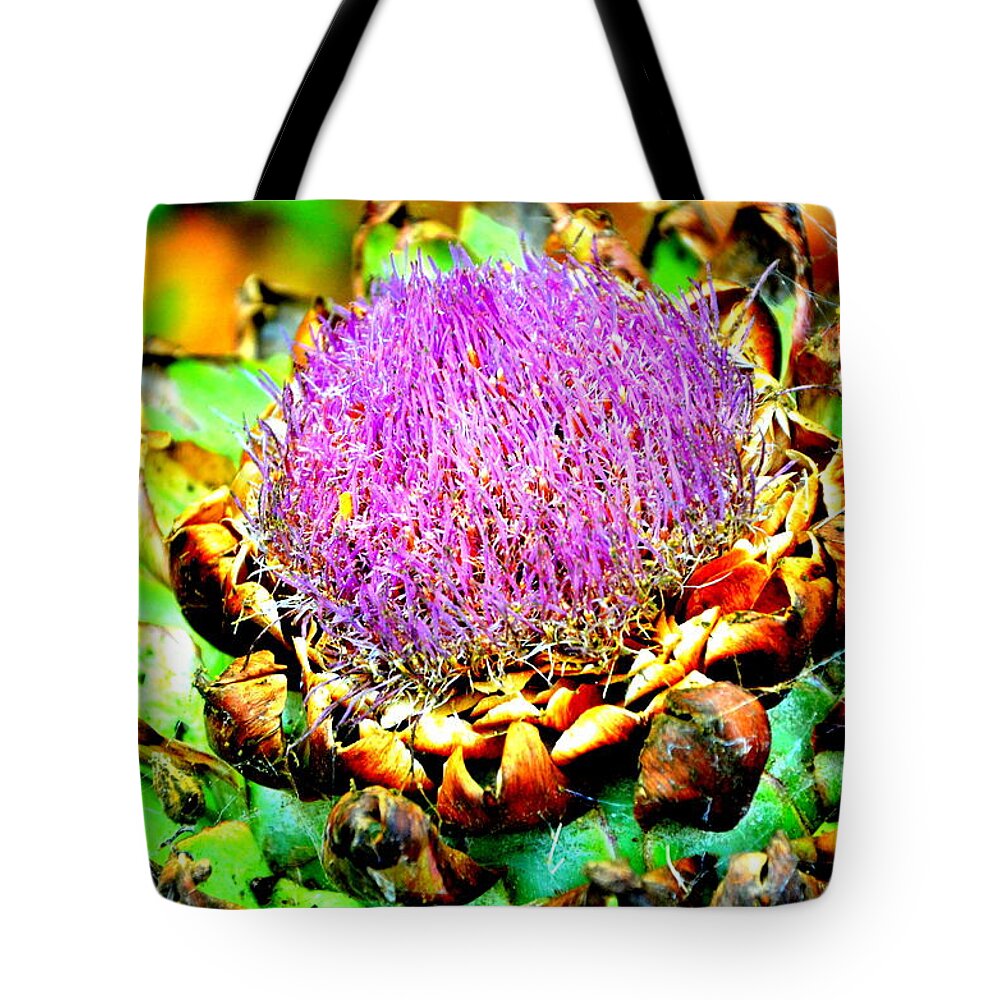 Artichoke Tote Bag featuring the photograph Artichoke Going To Seed by Antonia Citrino