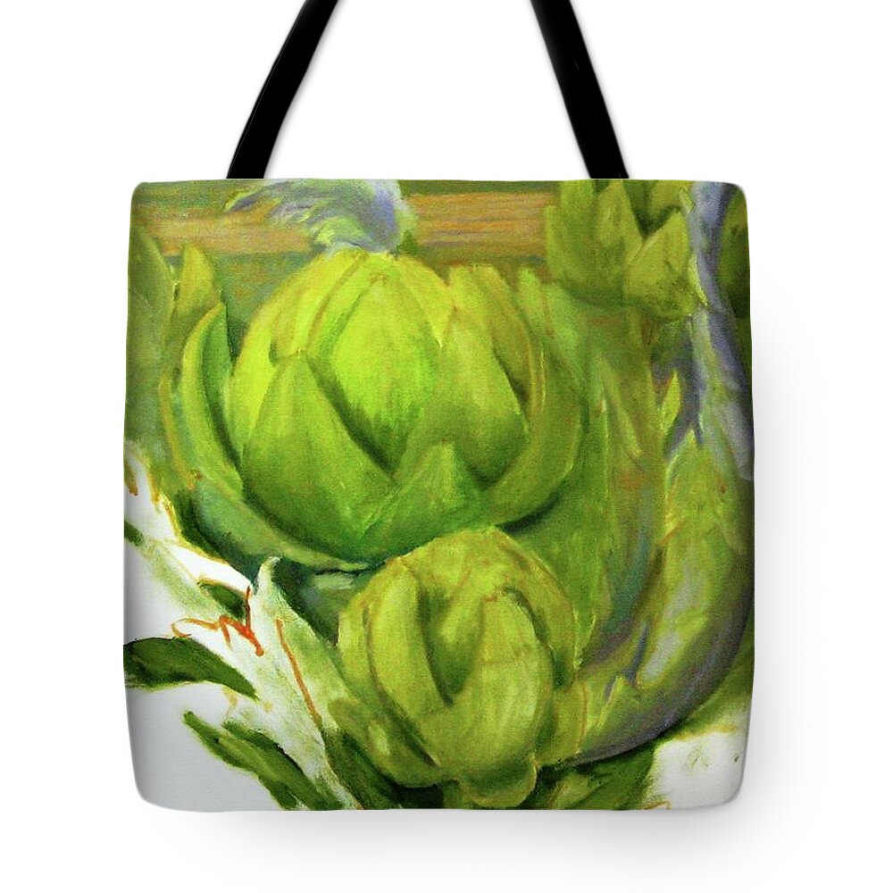 Farming Tote Bag featuring the painting Artichoke unfinished by Maria Hunt