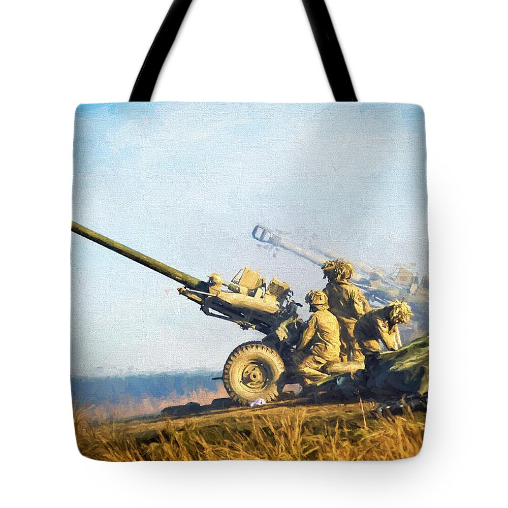 105mm Tote Bag featuring the photograph Artillery Fire 2 by Roy Pedersen