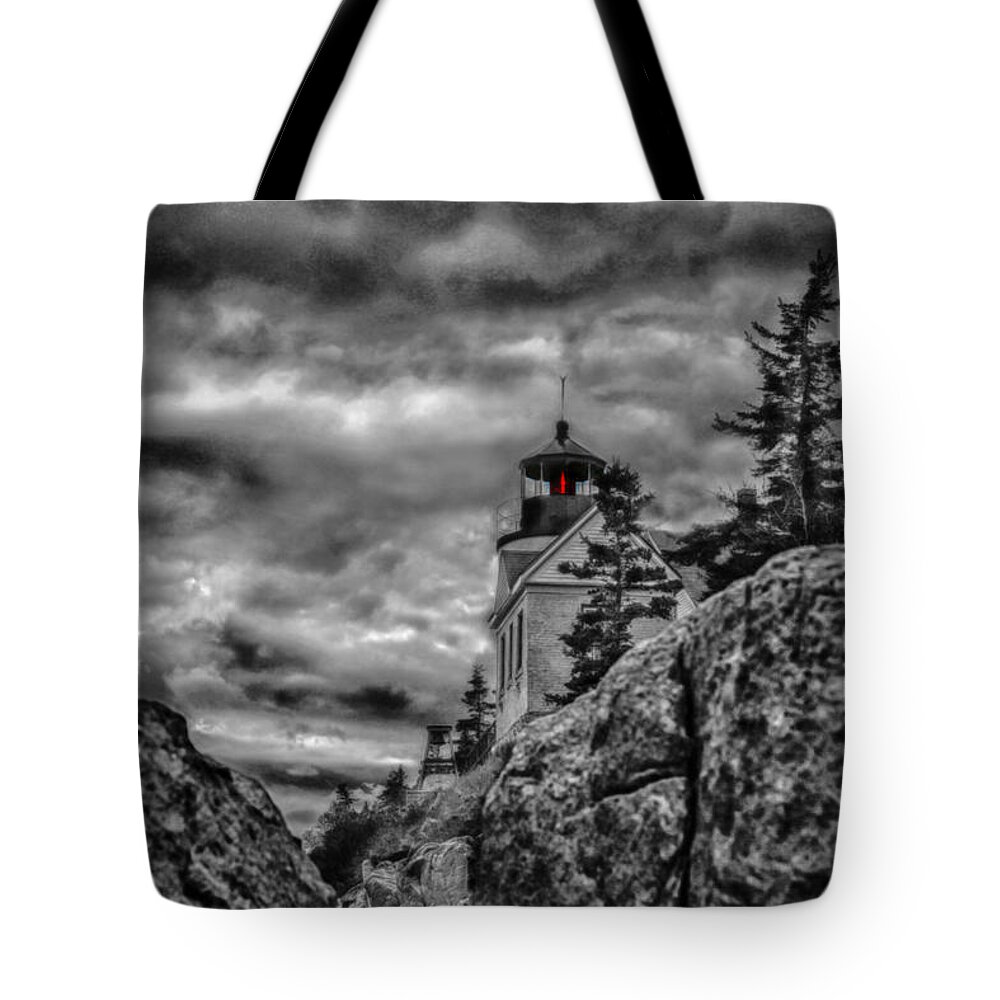  Tote Bag featuring the photograph Artistic Bass Harbor lighthouse in Acadia by Jeff Folger