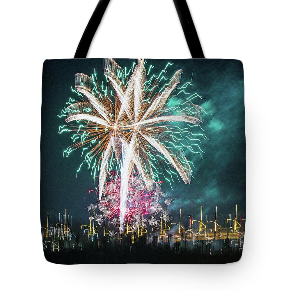 Artistic Tote Bag featuring the photograph Artistic Fireworks by Dorothy Cunningham