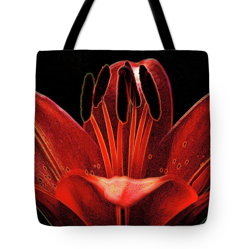 Lily Tote Bag featuring the photograph Artistic Red Pixie Asiatic Lily by Judi Quelland