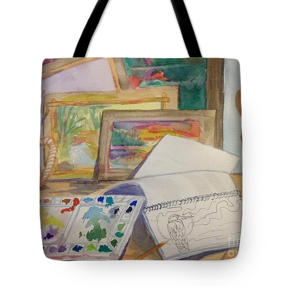 Artist's Studio Tote Bag featuring the painting Artists Workspace - Studio by Ellen Levinson