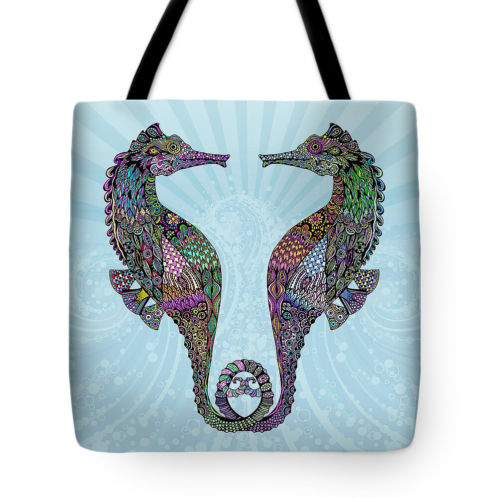 Seahorse Tote Bag featuring the digital art Electric Seahorses by Tammy Wetzel