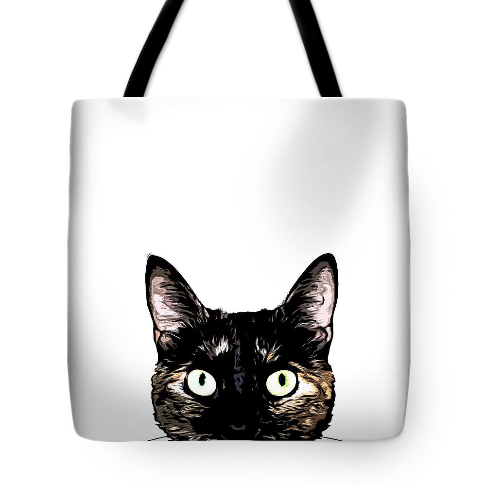Cat Tote Bag featuring the mixed media Peeking Cat by Nicklas Gustafsson
