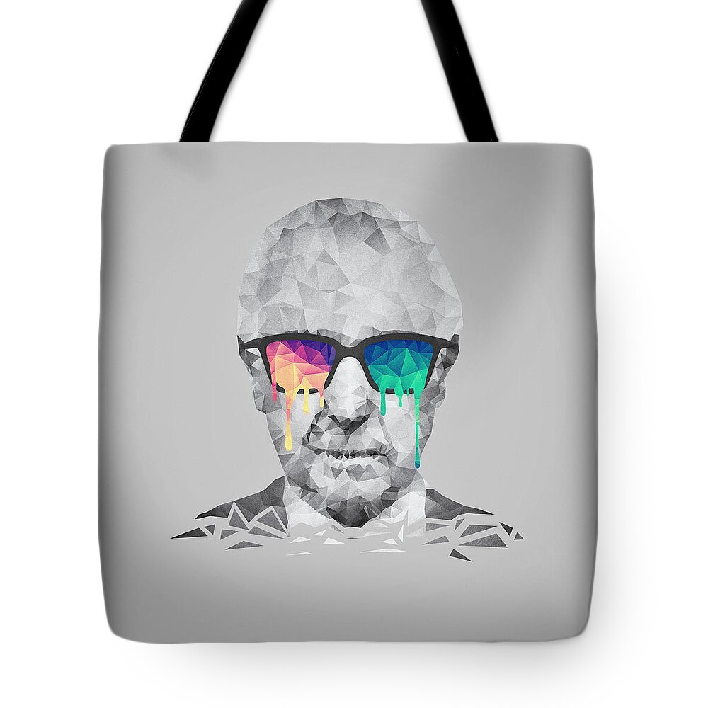 Lsd Tote Bag featuring the painting Albert Hofmann - Psychedelic Polygon Crystalised Portrait by Philipp Rietz