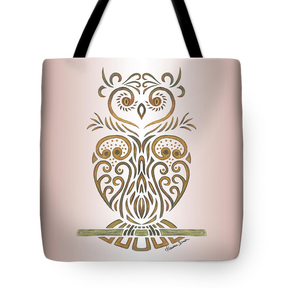 Tribal Tote Bag featuring the drawing Tribal Owl by Heather Schaefer