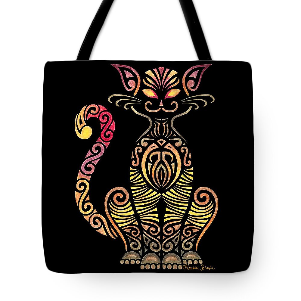 Tribal Tote Bag featuring the drawing Tribal Cat by Heather Schaefer