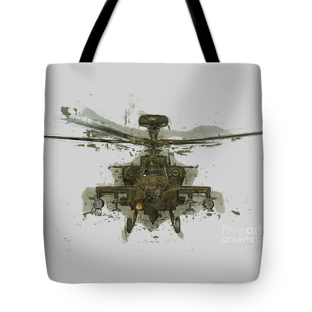 Ah-64 Tote Bag featuring the digital art Apache Helicopter Abstract by Roy Pedersen