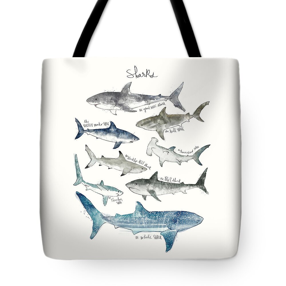 Sharks Tote Bag featuring the painting Sharks by Amy Hamilton