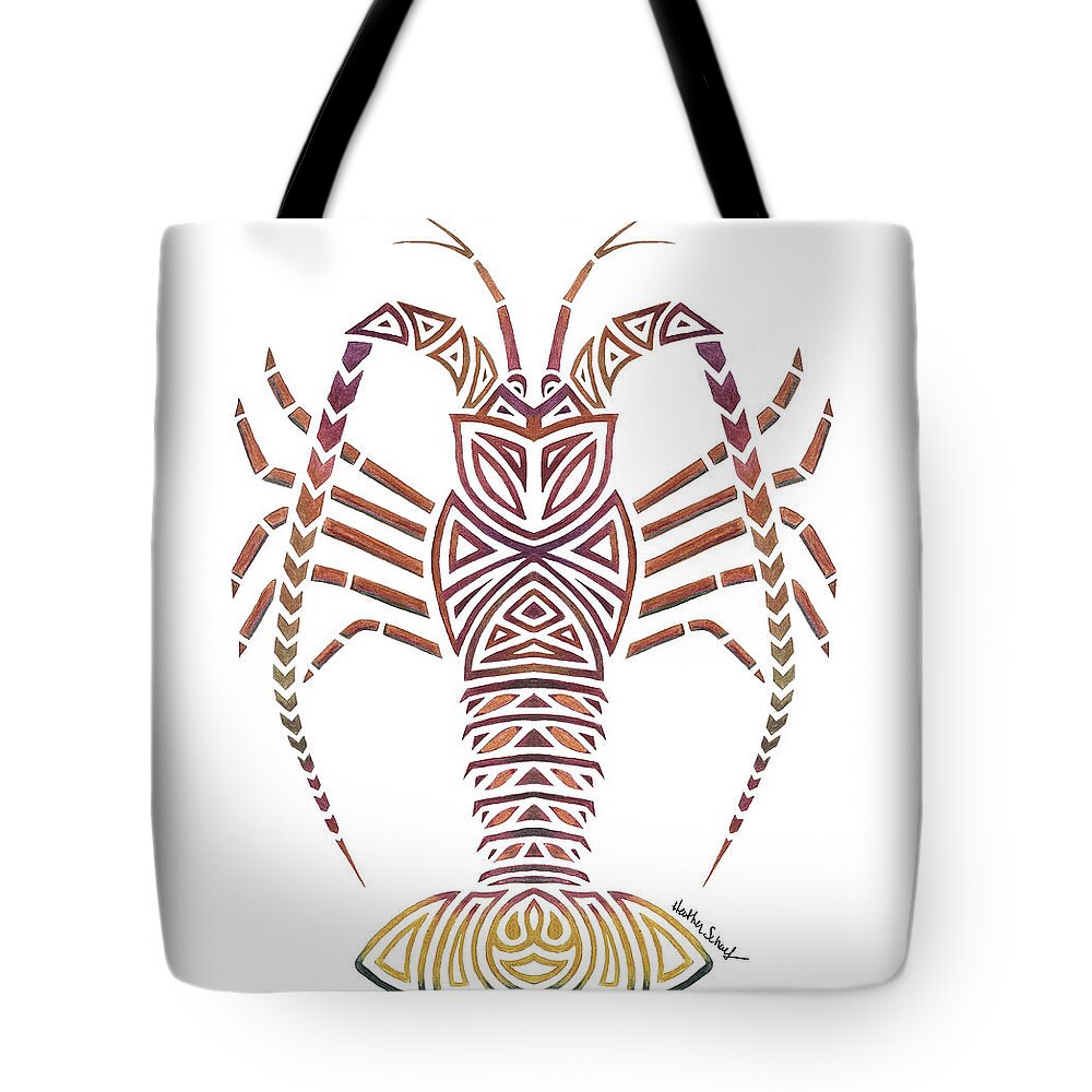Lobster Tote Bag featuring the drawing Tribal Caribbean Lobster by Heather Schaefer