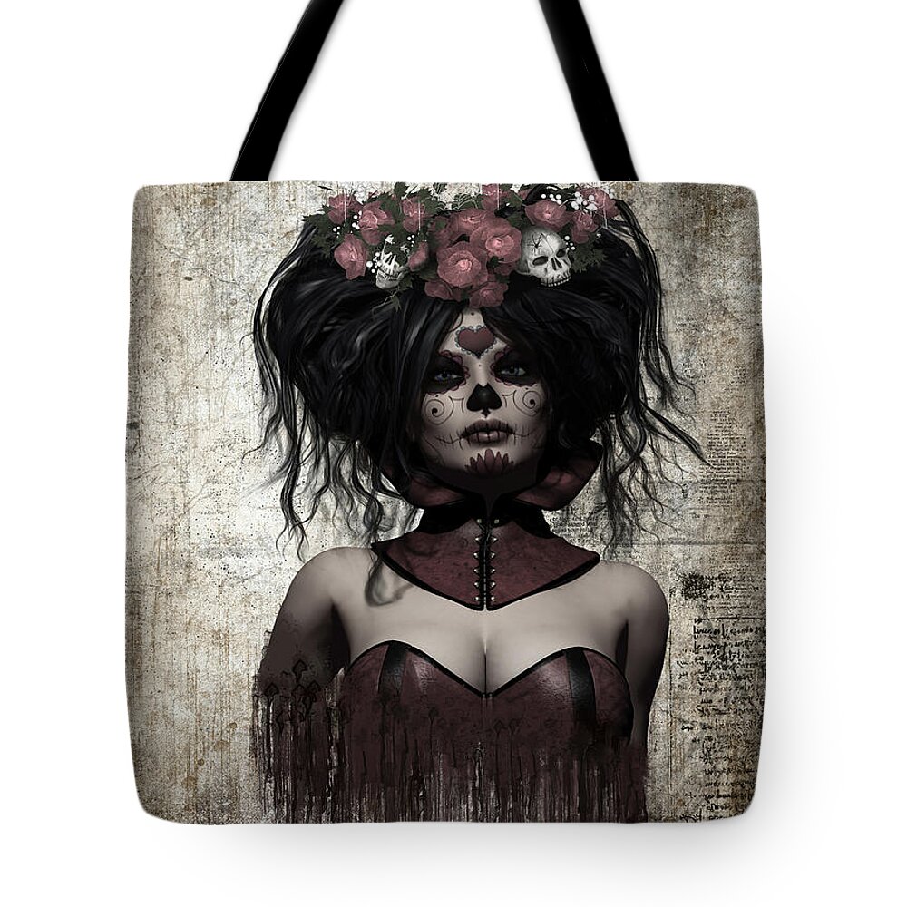 La Catrina Tote Bag featuring the digital art La Catrina by Shanina Conway