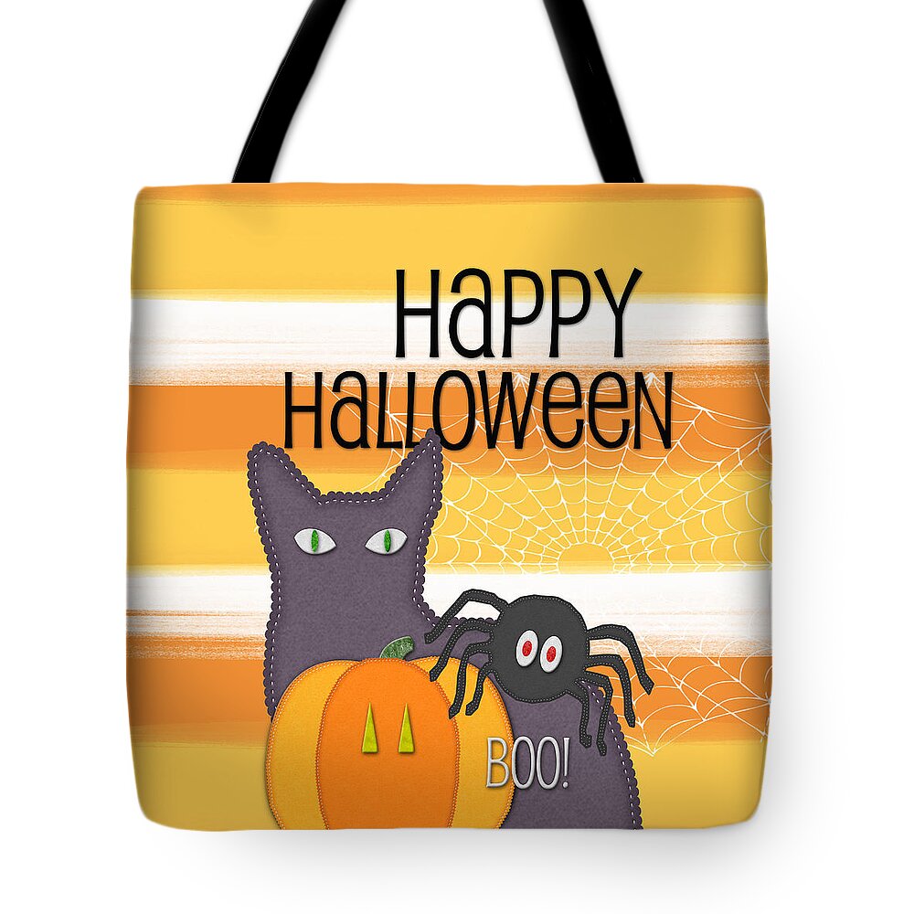 Happy Halloween Tote Bag featuring the digital art Halloween Friends- Art by Linda Woods by Linda Woods