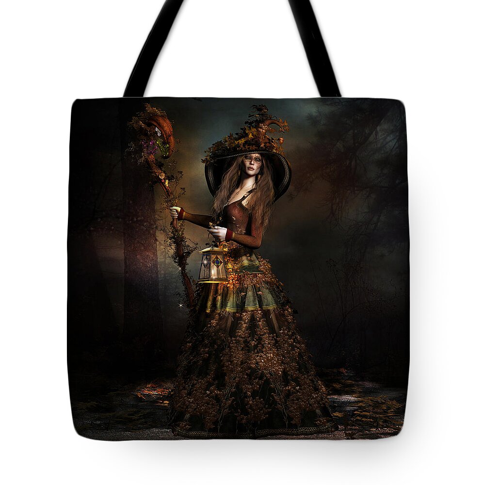 The Wood Witch Tote Bag featuring the digital art The Wood Witch by Shanina Conway