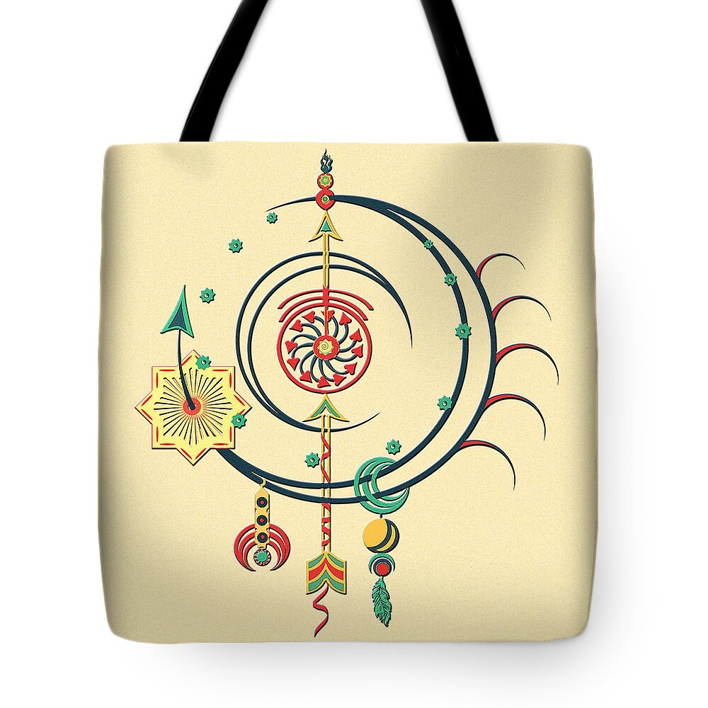 Multicolored Tote Bag featuring the drawing Ornament Variation Three by Deborah Smith
