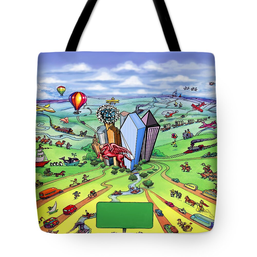 Dallas Tote Bag featuring the digital art All roads lead to Dallas Texas by Kevin Middleton