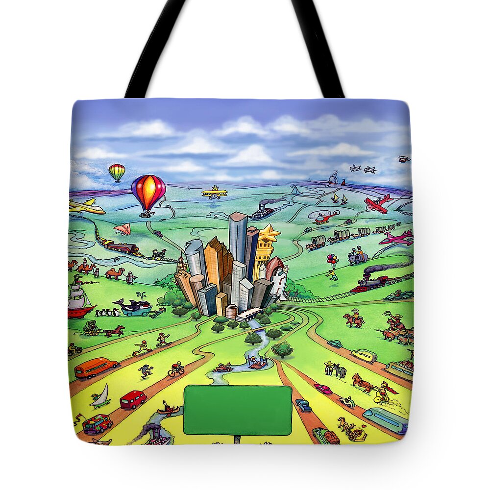 Houston Tote Bag featuring the digital art All Roads lead to Houston Texas by Kevin Middleton