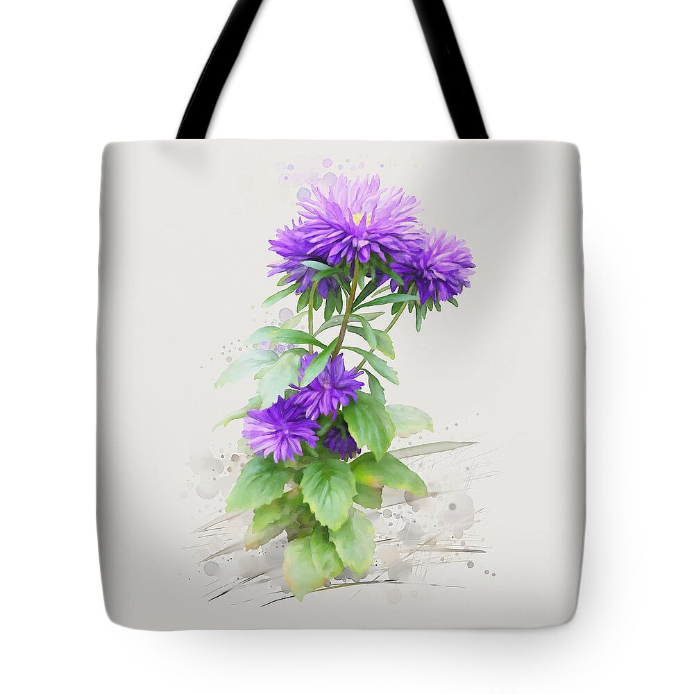 Floral Tote Bag featuring the painting Purple Aster by Ivana Westin