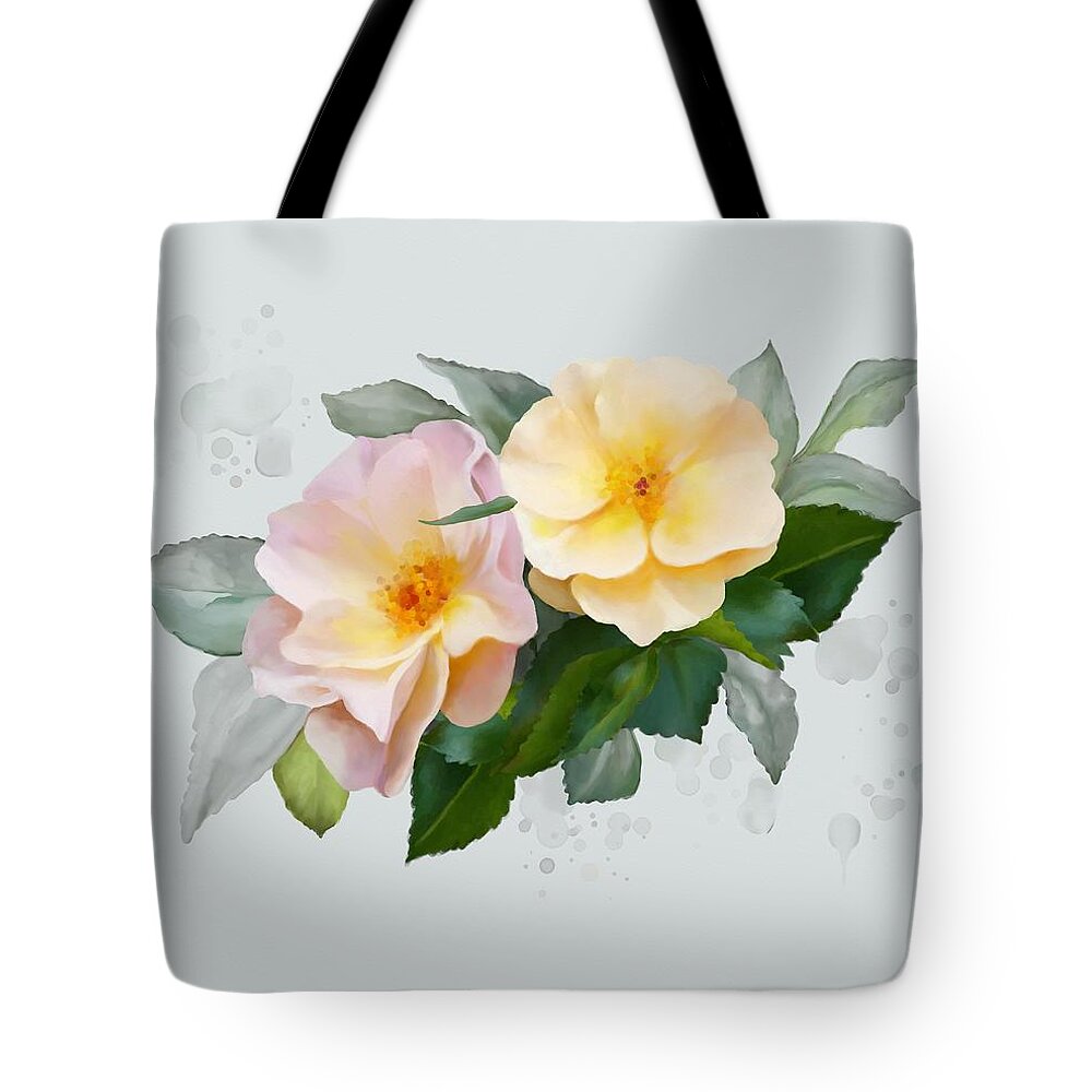 Roses Tote Bag featuring the painting Two wild Roses by Ivana Westin