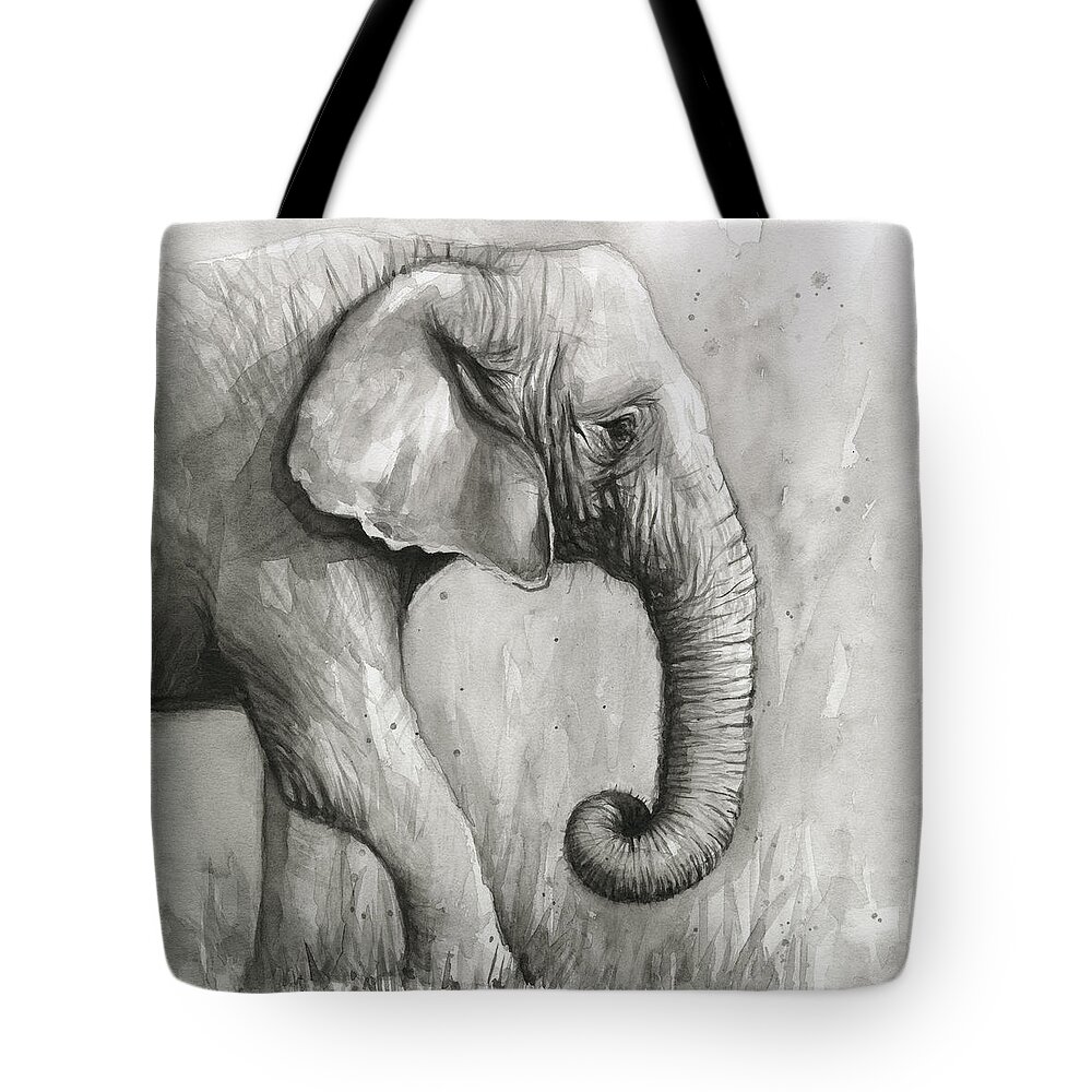 Elephant Tote Bag featuring the painting Elephant Watercolor by Olga Shvartsur
