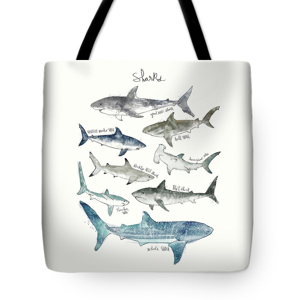 Sharks Tote Bag featuring the painting Sharks - Landscape Format by Amy Hamilton