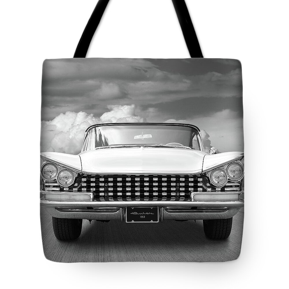 Buick Tote Bag featuring the photograph 1959 Buick Grille and Headlights by Gill Billington