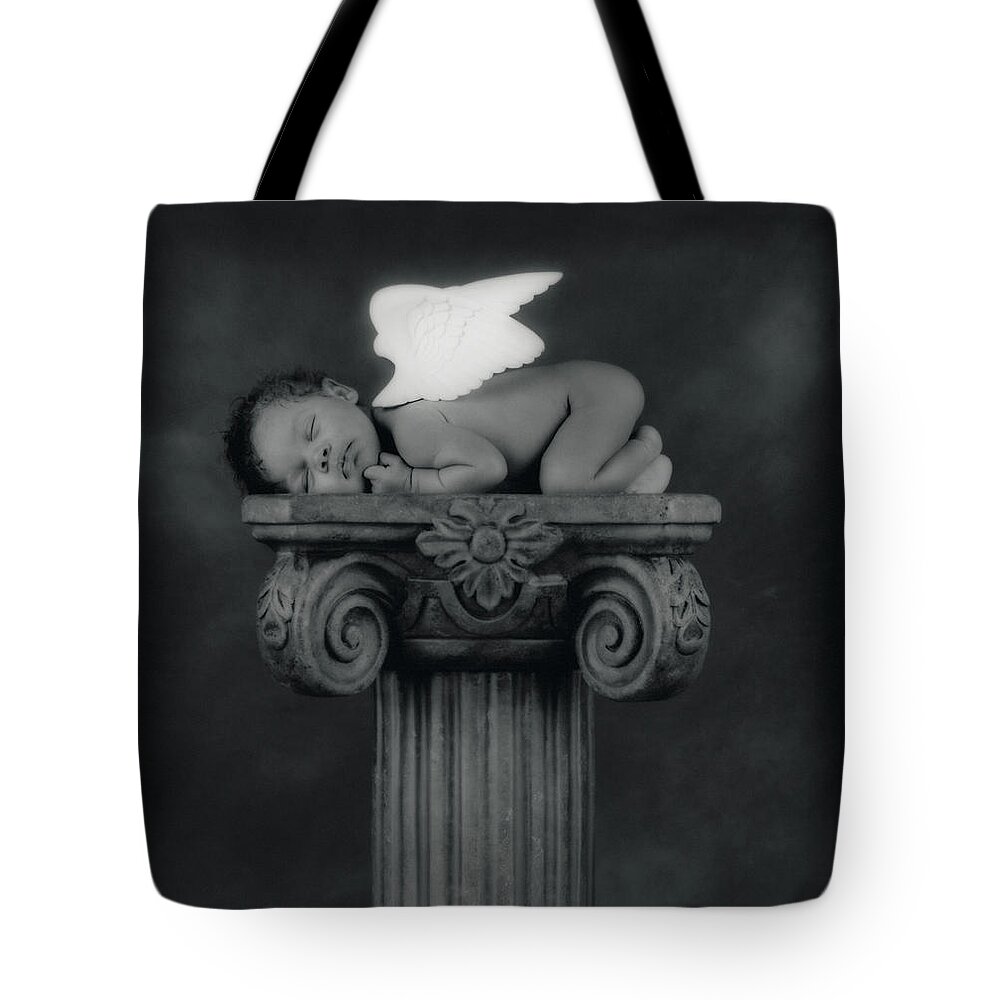 Black And White Tote Bag featuring the photograph Varjanare as an Angel by Anne Geddes
