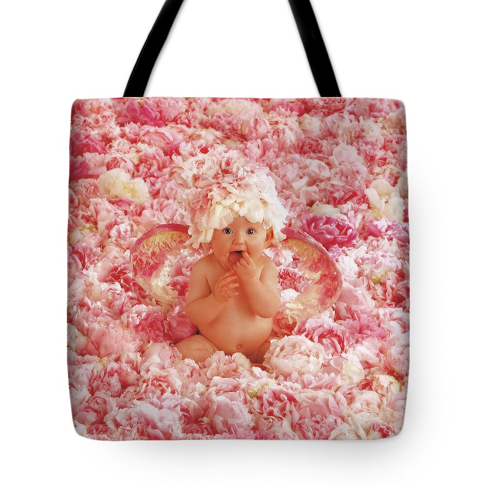Angel Tote Bag featuring the photograph Peony Angel by Anne Geddes