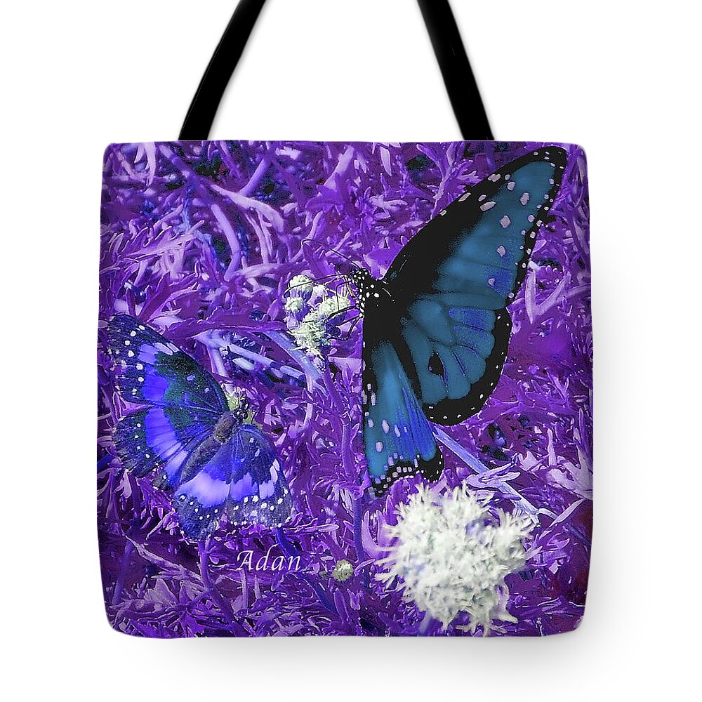 Butterflies Tote Bag featuring the photograph The Beauty of Sharing - Purple by Felipe Adan Lerma