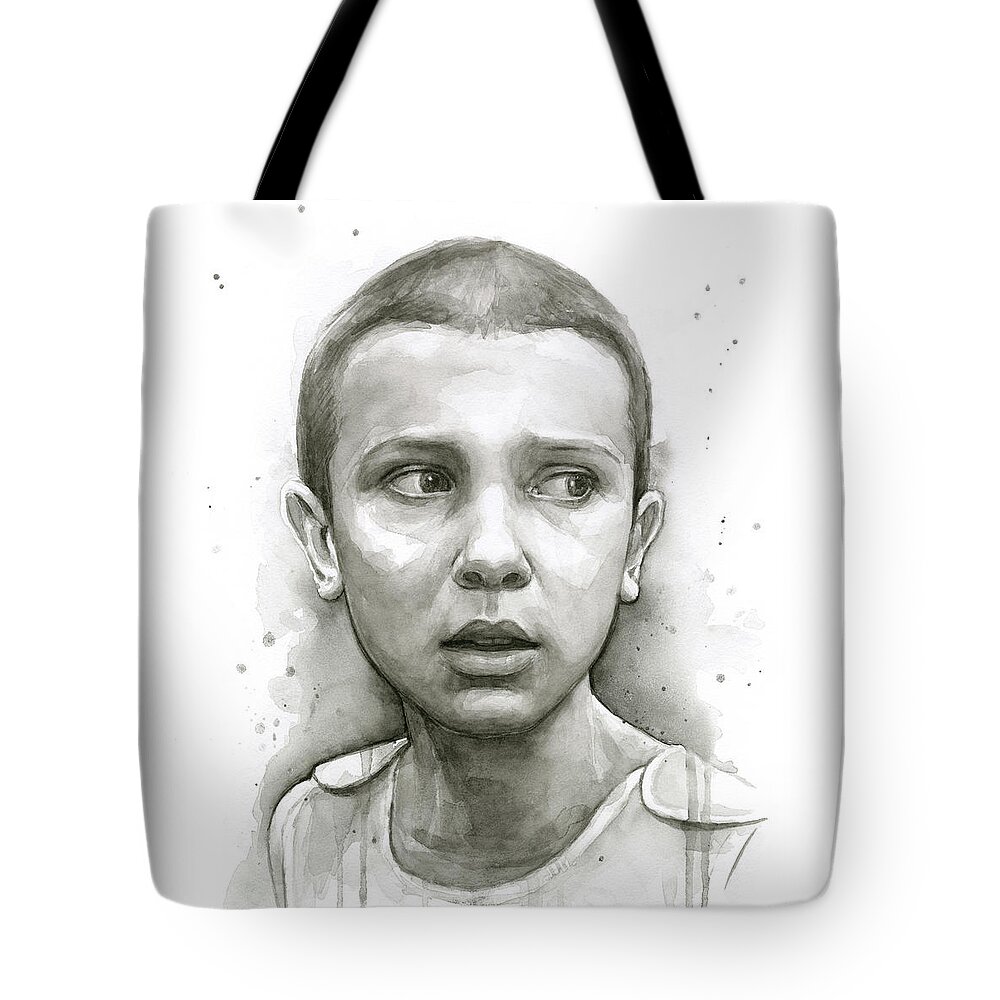 Stranger Things Tote Bag featuring the painting Stranger Things Eleven Upside Down Art Portrait by Olga Shvartsur