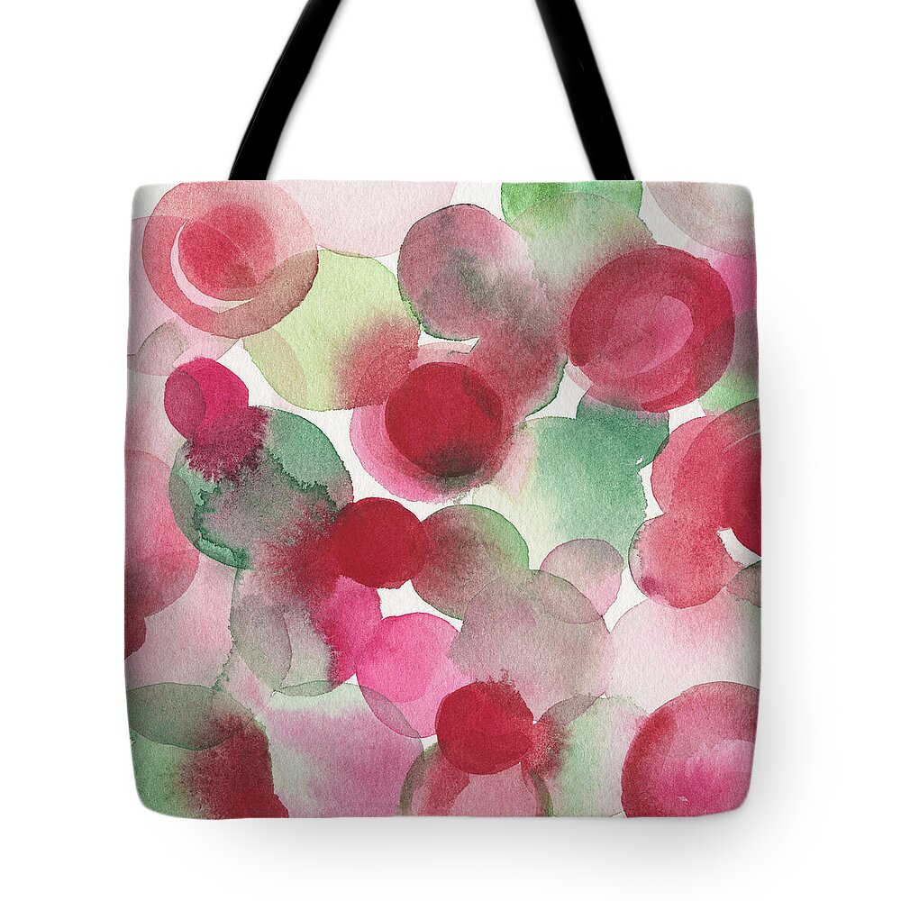 Red Tote Bag featuring the painting Red Pink Green Abstract Watercolor by Beverly Brown