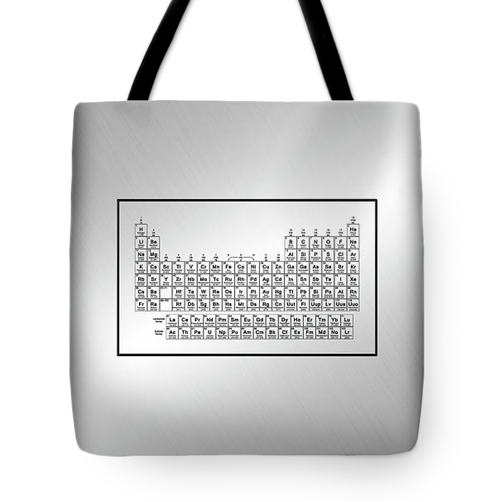 'the Elements' Collection By Serge Averbukh Tote Bag featuring the digital art Periodic Table of Elements - Black on Light Metal by Serge Averbukh