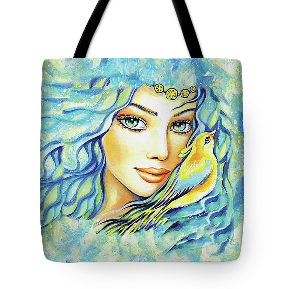 Bird Fairy Tote Bag featuring the painting Bird of Secrets by Eva Campbell