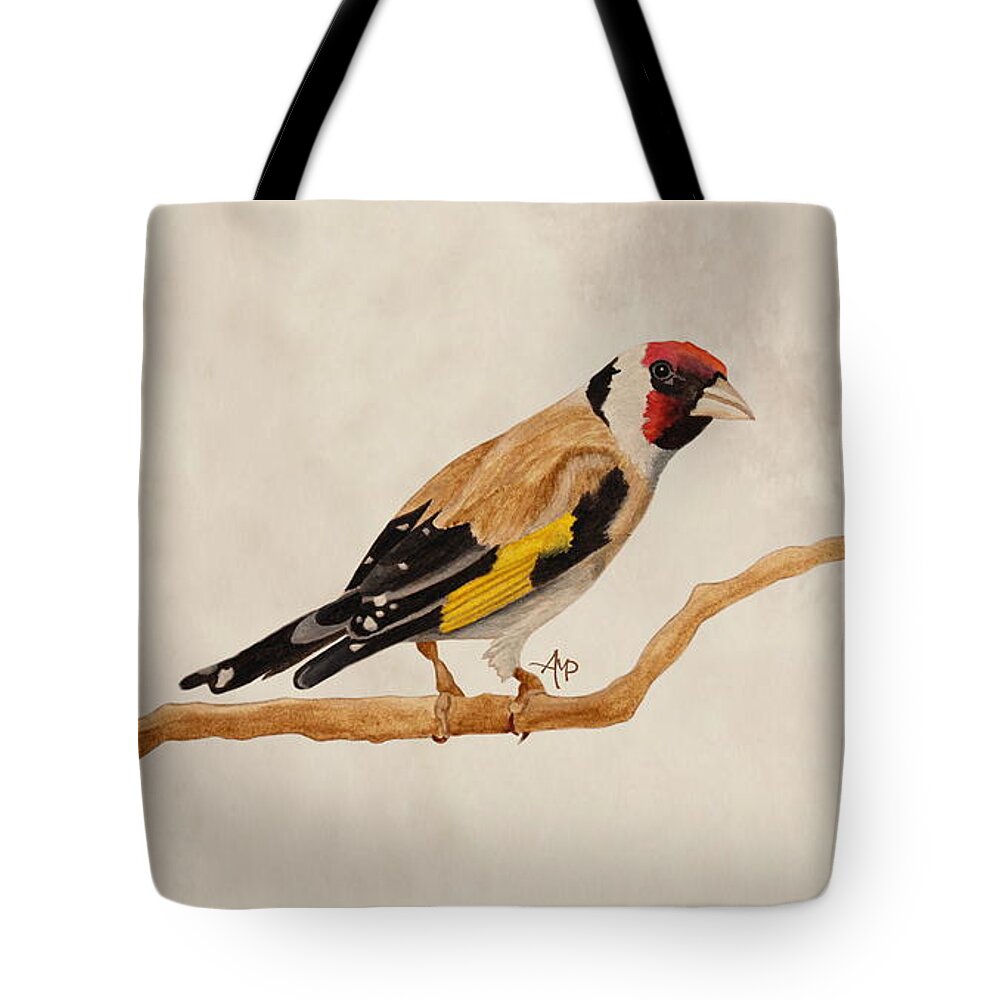 Goldfinch Tote Bag featuring the painting Goldfinch by Angeles M Pomata