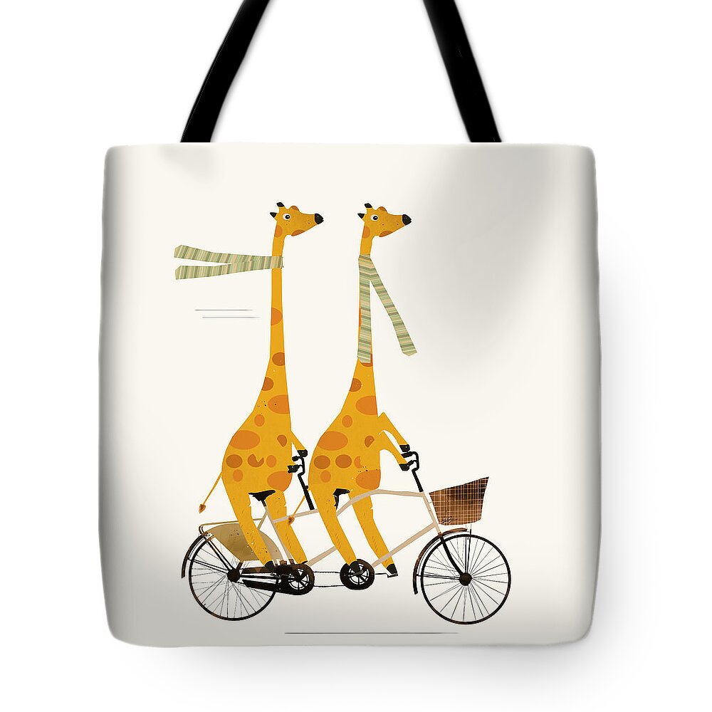 Tandem Bikes Tote Bag featuring the painting Lets Tandem Giraffes by Bri Buckley