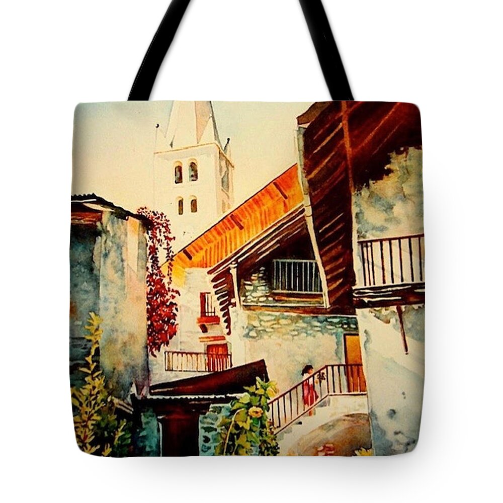 Vallouise Tote Bag featuring the painting Vallouise - Hautes Alpes - France by Francoise Chauray