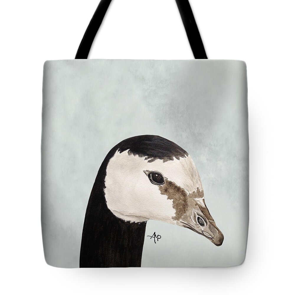Goose Tote Bag featuring the painting Barnacle Goose Portrait by Angeles M Pomata