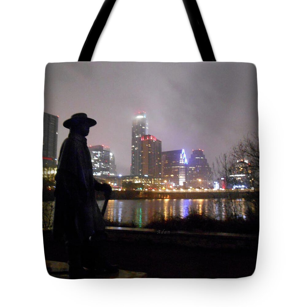 Srv Tote Bag featuring the photograph Austin Hike and Bike Trail - Iconic Austin Statue Stevie Ray Vaughn - One by Felipe Adan Lerma