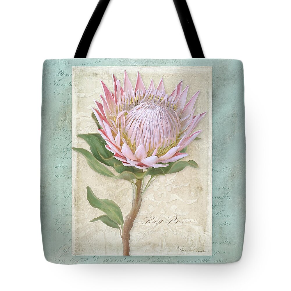 Botanical Floral Tote Bag featuring the painting King Protea Blossom - Vintage Style Botanical Floral 1 by Audrey Jeanne Roberts
