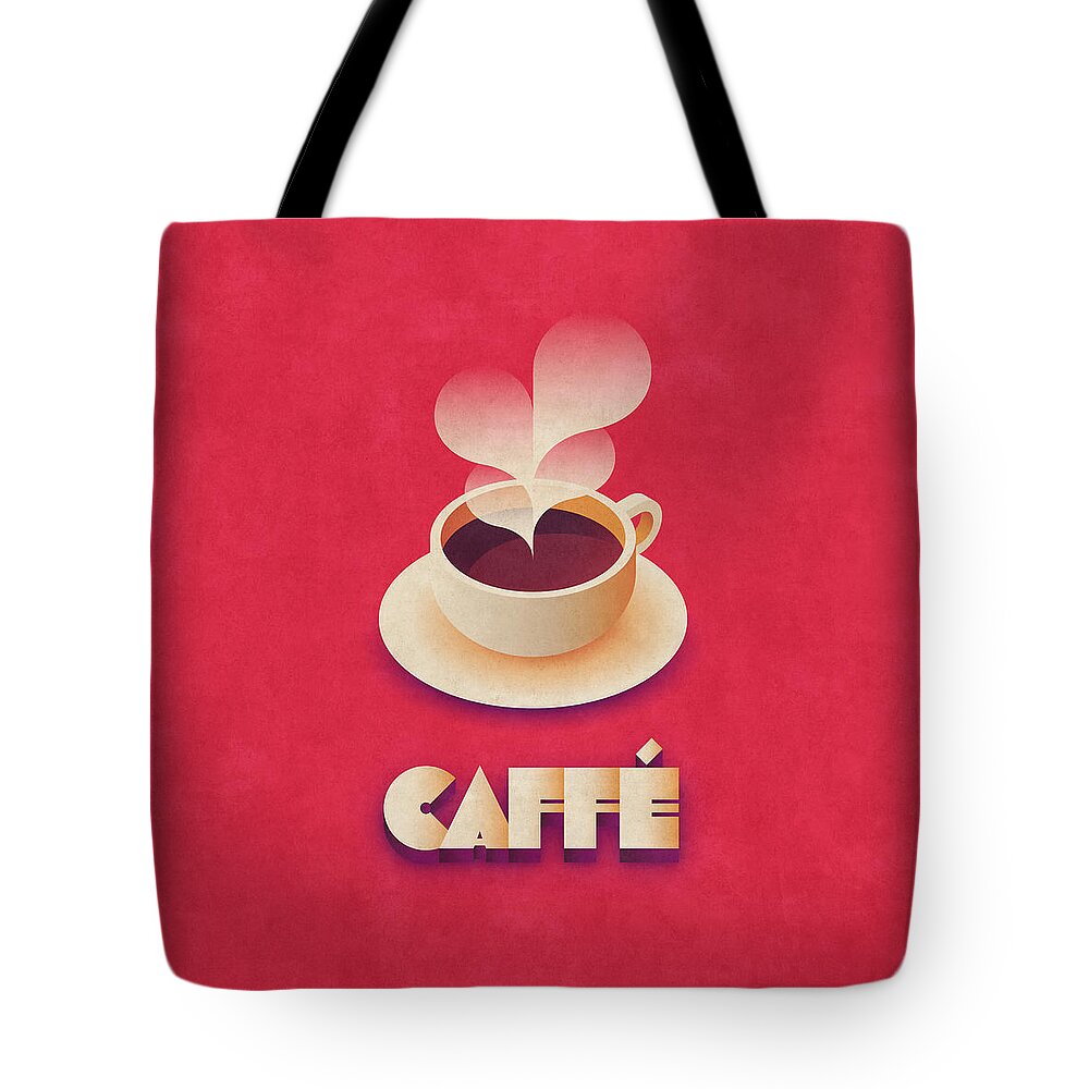 Coffee Tote Bag featuring the digital art Coffee Retro - Red by Organic Synthesis