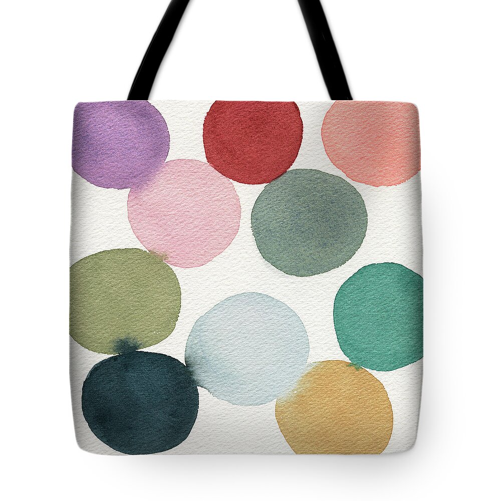 Colorful Tote Bag featuring the painting Colorful Circles Abstract Watercolor by Beverly Brown