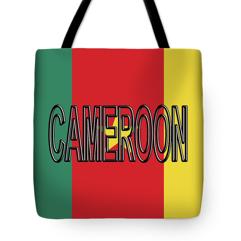 Africa Tote Bag featuring the digital art Flag of Cameroon Word. by Roy Pedersen