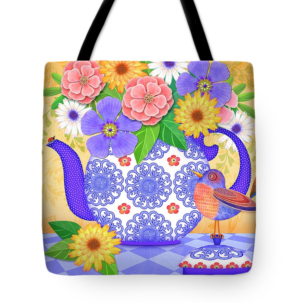 Flowers Tote Bag featuring the digital art Flowers from the Garden by Valerie Drake Lesiak