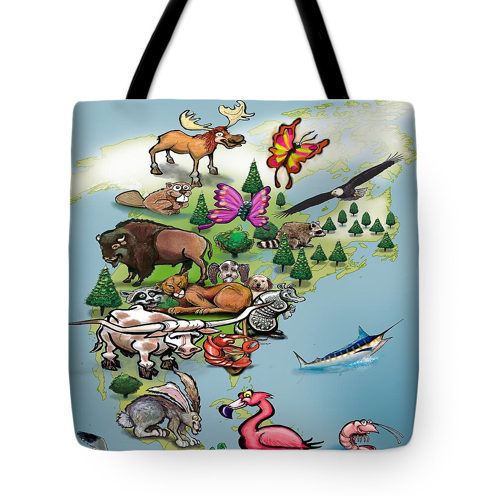 North America Tote Bag featuring the digital art North American Animals Map by Kevin Middleton